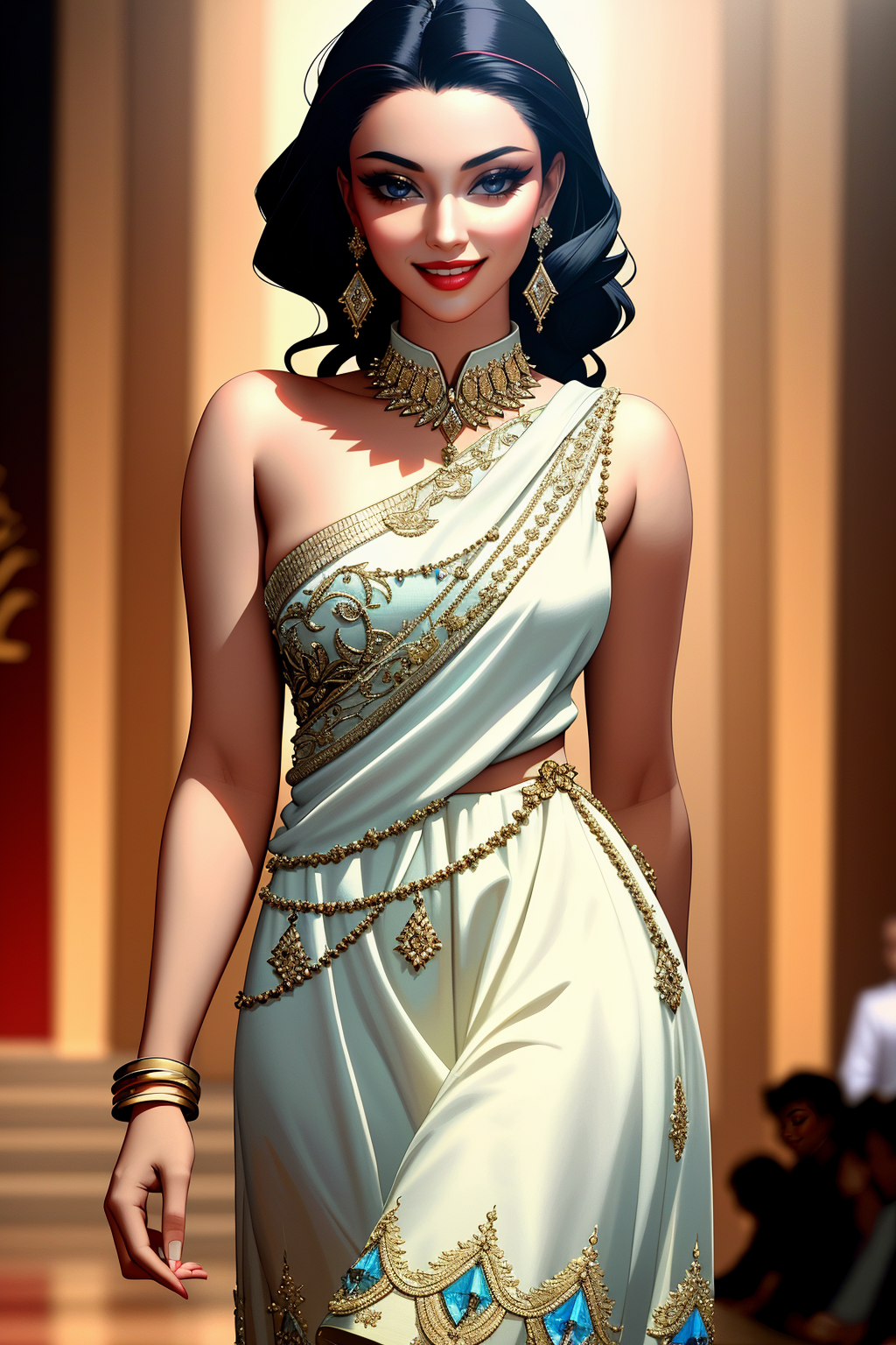 06370-2425568604-((Masterpiece, best quality,edgQuality)),smile,smirk, _edgBW, a woman walking down a runway wearing a dress ,wearing edgBW fashi.png